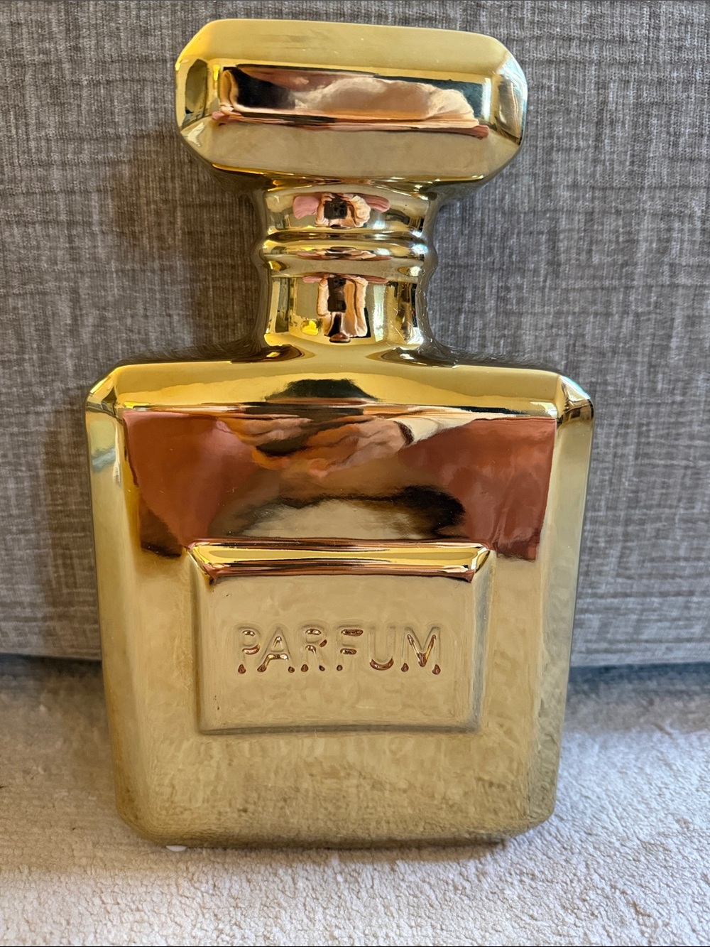 Gold Decorative Perfume Bottle Accent - 'Parfum' Embossed